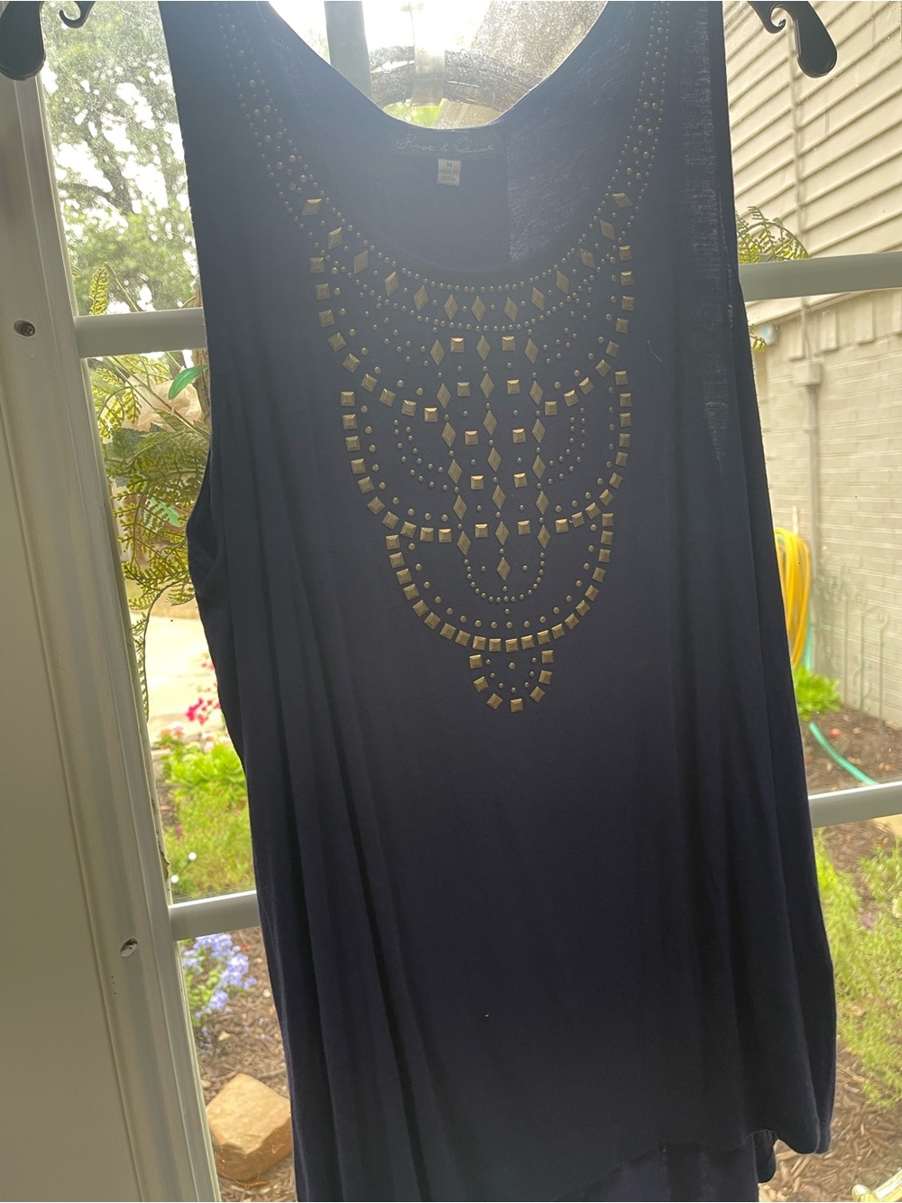 Rose & Olive Navy Tank Top with Gold Stud Accents